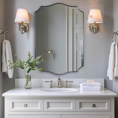 ANDY STAR Chrome Mirror 24x36, Polished Silver Bathroom Mirror, Modern Wavy Mirror with Sophisticated Curved Design, SUS304 Anti-Rust, 1’’ Deep Wall-Mounted Vertically/Horizontally