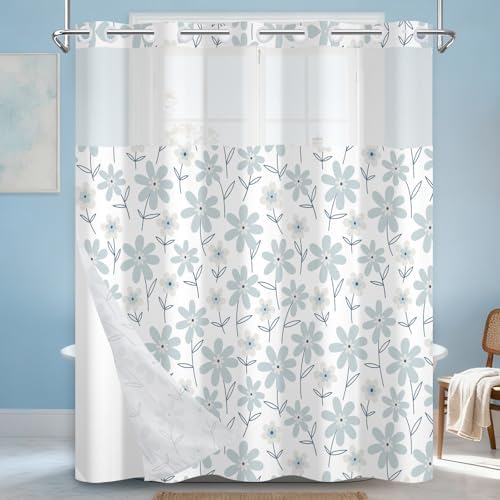 No Hook Shower Curtain with Snap in Liner 71x74 Inch