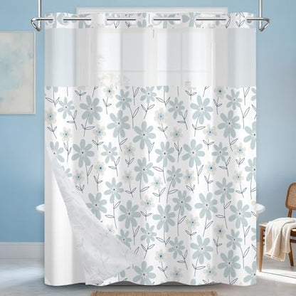 No Hook Shower Curtain with Snap in Liner 71x74 Inch