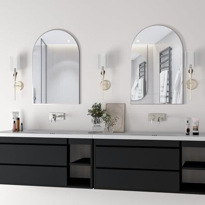 Wall Mounted Mirror, Arched Wall Mirror for Bathroom, 20"x30" Arch Bathroom Mirror with Metal Frame, 2 Pieces Silver Vanity Mirror Decor for Mantle, Bedroom, Entryway