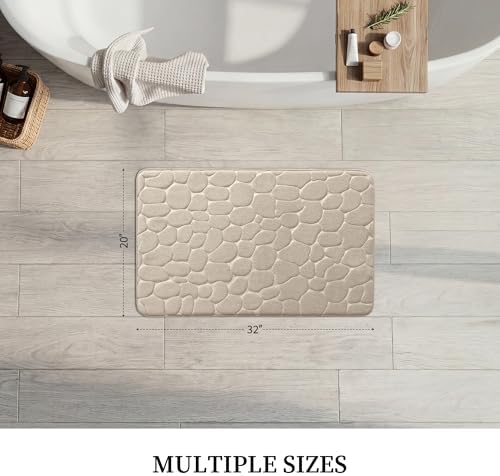 YIHOUSE Memory Foam Bath Mat Cobblestone Bathroom Rugs Super Water Absorbent Bath Mats for Bathroom Machine Washable Bath Rugs(20x32,Khaki)