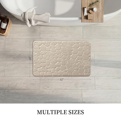 YIHOUSE Memory Foam Bath Mat Cobblestone Bathroom Rugs Super Water Absorbent Bath Mats for Bathroom Machine Washable Bath Rugs(20x32,Khaki)