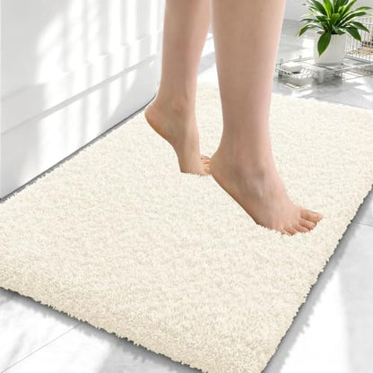 OLANLY Microfiber Small Bathroom Rugs 24x16, Soft Absorbent Bath Mat, White