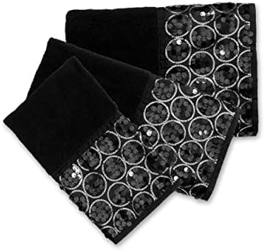 Zahari Home Sinatra Modern Bathroom Towel Set 3 Piece Towel Bath Towel, Hand Towel and Wash Towel Luxury Contemporary Decor Bling Black Bath Towel Sets Soft, Plush and Highly Absorbent