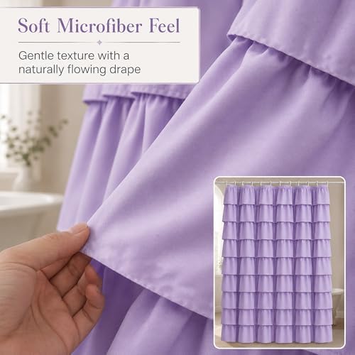 Purple Ruffle Shower Curtain for Bathroom, 72 x 72 inch, 1 Panel