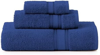 LANE LINEN Bath Towel Set Quick Dry 100% Cotton 3 Piece Soft - Navy