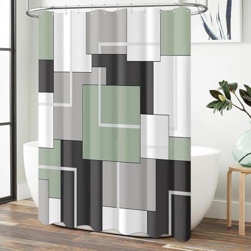 BTTN 60x72 Stall Geometric Waterproof Fabric Shower Curtain Set, Sage Green