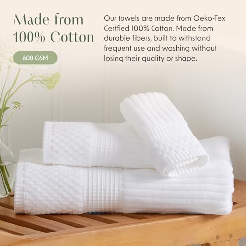 Springtree Home 100% Cotton Bath Towel Set | 6-Piece Set | Textured | White
