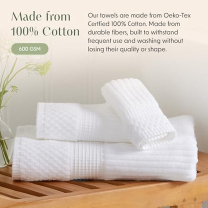 Springtree Home 100% Cotton Bath Towel Set | 6-Piece Set | Textured | White