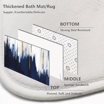 NBVKO 4PCS Navy Blue Oil Painting Style Shower Curtain Set with Non-Slip Rugs,Toilet Lid Cover and Bath Mat,Bathroom Decor Accessory Set