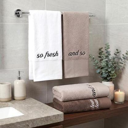 Tiamon 3 Pcs Bathroom Towel Decorative Set 100% Cotton Fluffy Bath Hand Towels for Guest Gifts Farmhouse Kitchen Hand Towels Home(White, Light Brown, Dark Brown,30 x 13 Inch,So Fresh and So Clean)