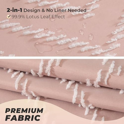 Blush Pink Boho Fabric Shower Curtain 72 x 80 Inches