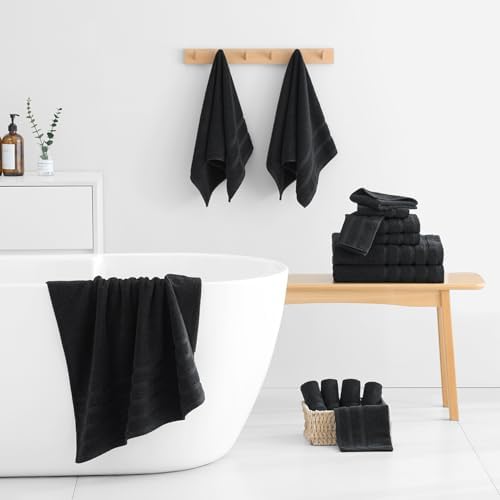 16-Piece Bath Towels Set, 100% Cotton Thick Soft Highly Absorbent Durable, Quick Dry, Bathroom Towels Set (4 Bath Towels, 4 Hand Towels, 8 Washcloths) - Perfect for Daily Use