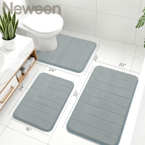 Neween Bathroom Rugs Set 2 Piece, Absorbent Memory Foam Bath Mat, Grey
