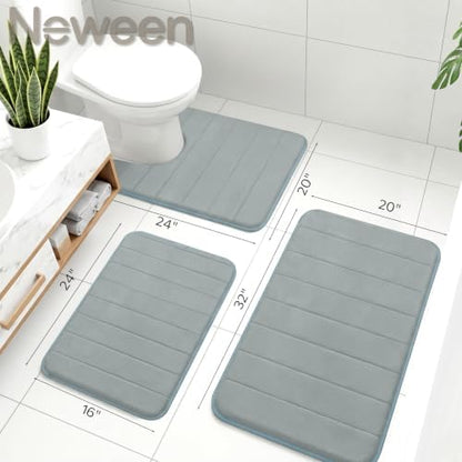 Neween Bathroom Rugs Set 2 Piece, Absorbent Memory Foam Bath Mat, Grey