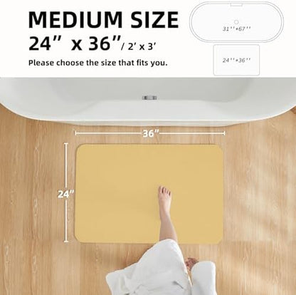 TYUU Thin Bath Mat, Bathroom Rugs Non Slip Washable, 24x36 Light Yellow