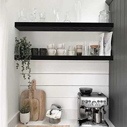 QEEIG Floating Shelves for Wall 35.4" Long - Wall Mounted Shelf Bathroom Kitchen Living Room Bedroom Farmhouse Home Decor Display Bookshelf Large 35.4 x 9.3 inch Set of 2, Black (008-90B)