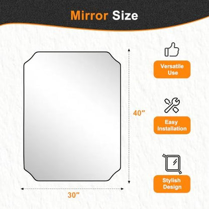 Delma Bathroom Vanity Mirror, Black Framed Aluminum Bathroom Mirror for Over Sink, Scalloped Round Corner Wall Mirror, High-Definition Vanity Mirror, Hangs Horizontally or Vertically (30x40,Black)