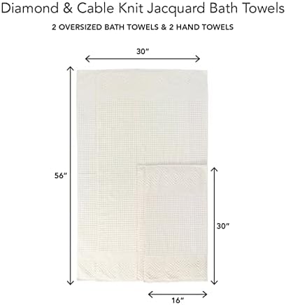 Texere 100% Organic Cotton Diamond Jacquard 700 GSM Luxury Bath Towel Sets - Ultra Soft and Absorbent Hotel and Spa Quality (Diamond, Cream, 2 Bath & 2 Hand Towels)