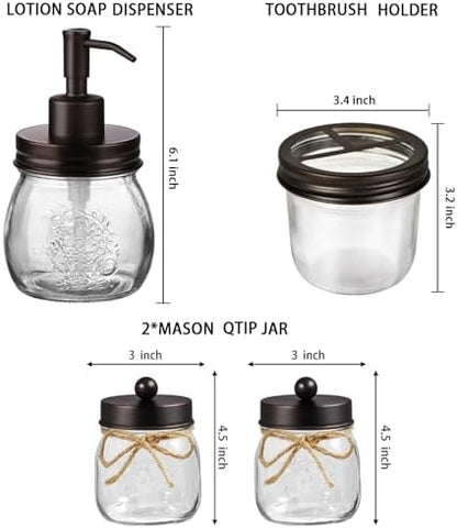 Amolliar Glass Mason Jar Bathroom Accessories Set 4 Pcs (Bronze)