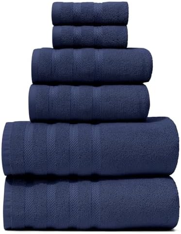 Hearth & Harbor Bath Towels for Bathroom - 100% Ring Spun Cotton Luxury Bathroom Towels - Soft & Highly Absorbent Bath Towels Set, 6 Piece Set, Navy