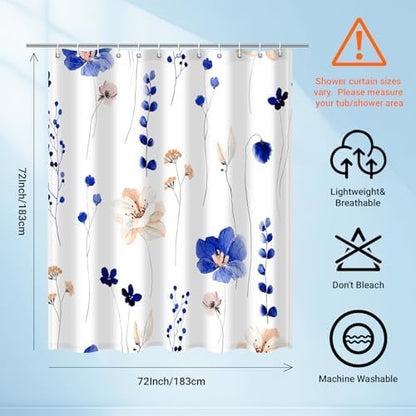 WITHLOC Floral Shower Curtains for Bathroom, Navy Blue, 72" W x 72" L
