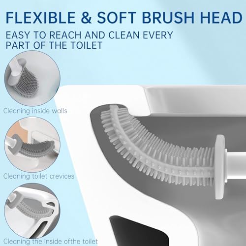 RV Toilet Brush, Grey Toilet Brush Silicone Won't Damage Toilets, Wall Mounted Toilet Brush-Anti-Roll, Anti-Drip Design, Suitable for RV Travel Trailers and Campers, Made by RVers for RVers