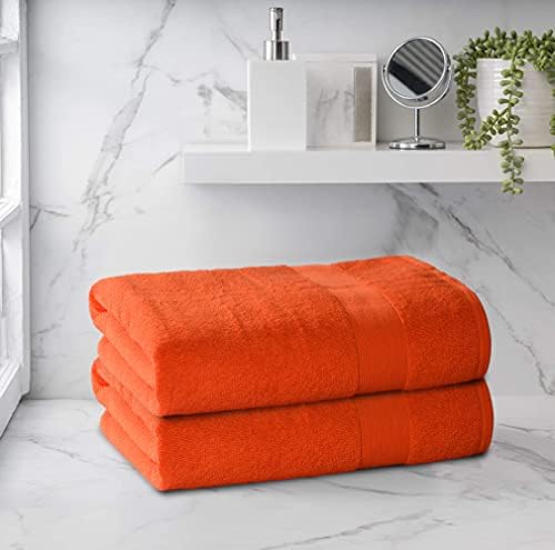 Belizzi Home Premium Cotton Oversized 2 Pack Bath Sheet 35x70-100% Pure Cotton - Ideal for Everyday use - Ultra Soft & Highly Absorbent - Machine Washable - Orange