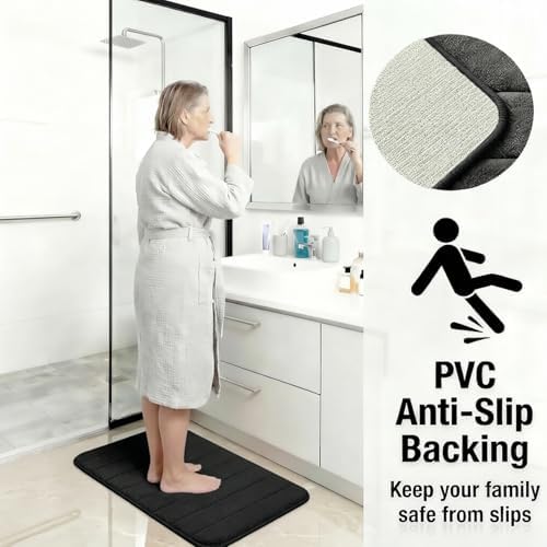Memory Foam Bath Mat Set 3 Piece，Super Soft Absorbent Bathroom Rug Non Slip, Quick Dry,Machine Wash, Perfect Plush Bathroom Rugs,Home Decor Accessories,Black