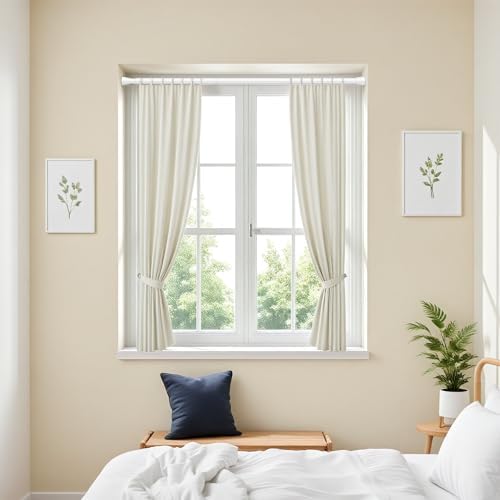 Tension Curtain Rod 28 to 48 Inches, White Tension Rod Adjustable Curtain Rod Non-Slip Shower Curtain Rod No Drill Shower Rod Spring Tension Shower Curtain Rod Bathroom Curtain Rod