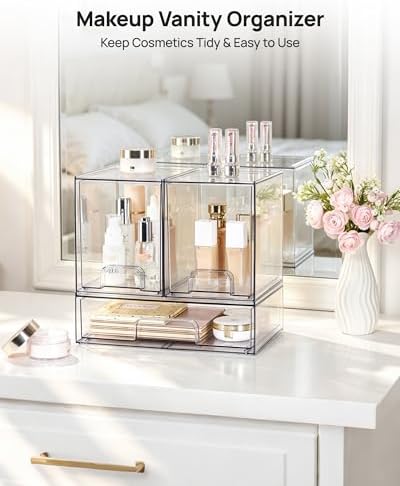 Vtopmart Clear Stackable Storage Drawers Set of 3, Plastic Organizer Bins