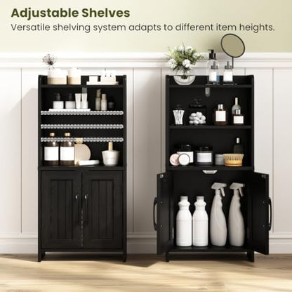 Small Bathroom Storage Cabinet with 2 Doors & Shelf,Line Black