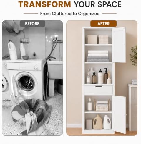 Walsunny Tall Bathroom Storage Cabinet with 6 Adjustable Shelves, White