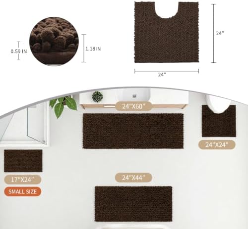 Disolla Toilet Rug 24x24 Inch - Brown U-Shaped Bathroom Floor Mat, Soft Shaggy Plush Absorbent Chenille Contour Rug, Non-Slip Washable Pedestal Base Rug