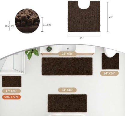 Disolla Toilet Rug 24x24 Inch - Brown U-Shaped Bathroom Floor Mat, Soft Shaggy Plush Absorbent Chenille Contour Rug, Non-Slip Washable Pedestal Base Rug