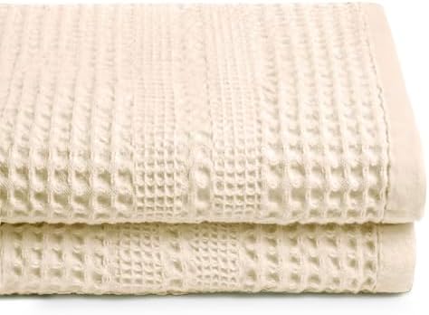GILDEN TREE Waffle Towels for Bathroom, 100% Cotton Quick Dry Towel, Waffle Bath Towels Large, Absorbent Lightweight Travel Towel, Bath Towels Set of 2, Classic Style (Cream)