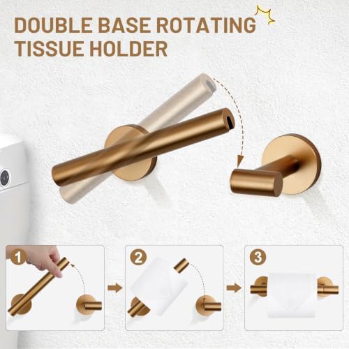 TURS Brushed Rose Gold 5 Piece Bathroom Hardware Set, SUS304 Stainless Steel Bath Towel Bar Set, Round Bathroom Accessories Kit Wall Mounted 23.6 Inch