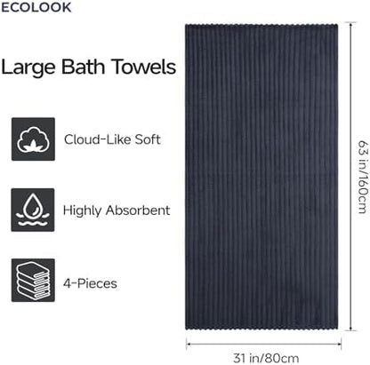 ecolook Microfiber Bath Towel Set of 4, 31 x 63 in, Soft and Highly Absorbent, Lightweight Shower Towels for Bathroom, Gym, Hotel and Spa,Dark Gray