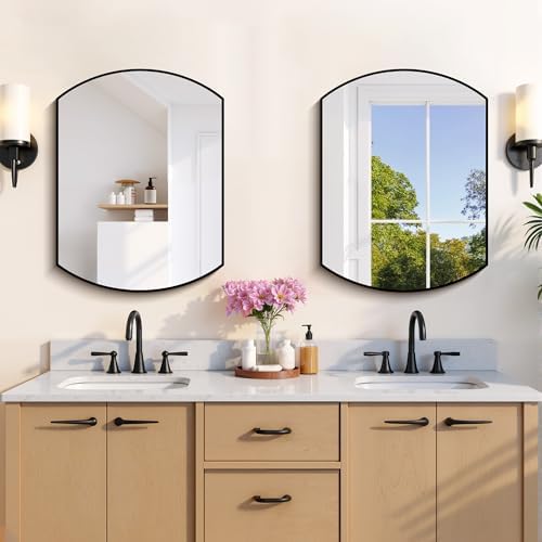 COFENY Bathroom Mirror, 18x24 Inch Black Oval Wall Mounted Mirror with Thin Metal Frame, Modern Bathroom Vanity Mirrors for Over Sink, Entryway, Living Room, Bedroom