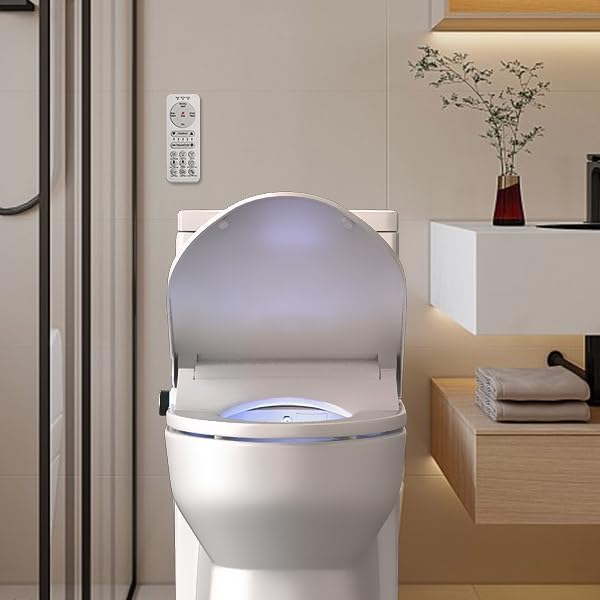Electric Bidet Toilet Seat Elongated with Dryer – Smart Bidet Seat with Heated Seat,Warm Water Wash,Energy Saving Mode,Wireless Remote,Slow-Close Lid & Night Light