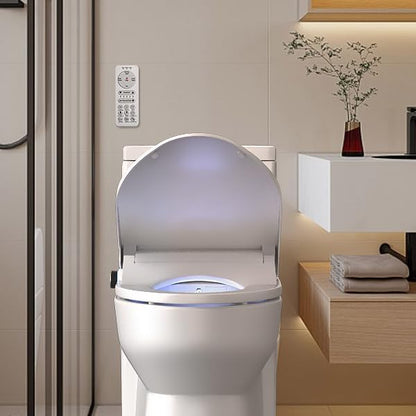 Electric Bidet Toilet Seat Elongated with Dryer – Smart Bidet Seat with Heated Seat,Warm Water Wash,Energy Saving Mode,Wireless Remote,Slow-Close Lid & Night Light