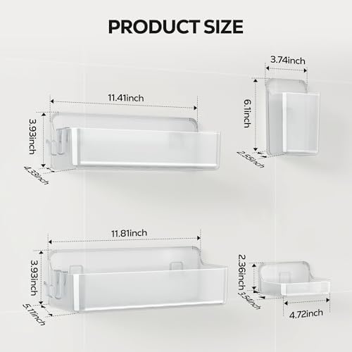 Nieifi Adhesive Shower Shelves, Clear, 4 Pieces