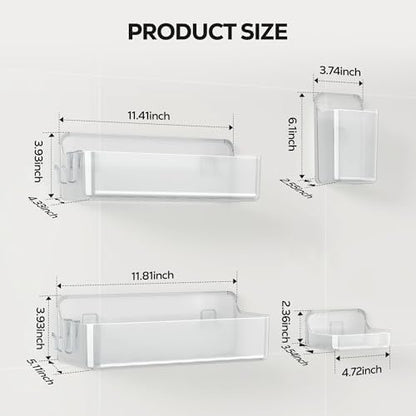 Nieifi Adhesive Shower Shelves, Clear, 4 Pieces