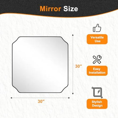 Delma Bathroom Vanity Mirror, Black Framed Aluminum Bathroom Mirror for Over Sink, Scalloped Round Corner Wall Mirror, High-Definition Vanity Mirror, Hangs Horizontally or Vertically (30x30,Black)
