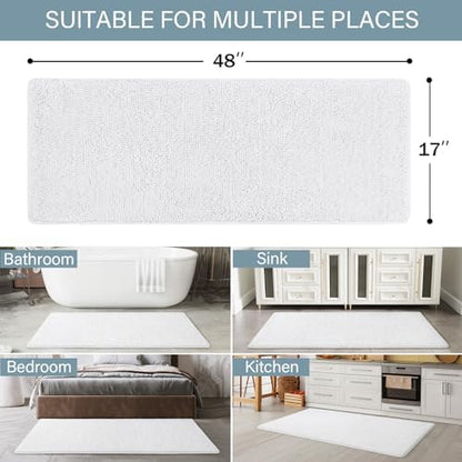 LOCHAS Luxury Bathroom Rug Shaggy Bath Mat 48 x 17 Inch, White