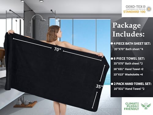 Extra Large Bath Sheet Set of 4,Ultra Soft Fluffy Towel,35”x 70”Oversized Bath Towel Set,Premium Microfiber Bathroom Towel Set Highly Absorbent Quick Dry Shower Towel for Bathroom,Hotel,Spa (Black)
