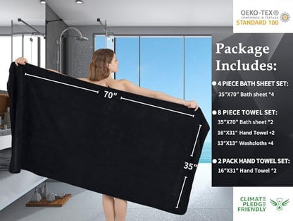 Extra Large Bath Sheet Set of 4,Ultra Soft Fluffy Towel,35”x 70”Oversized Bath Towel Set,Premium Microfiber Bathroom Towel Set Highly Absorbent Quick Dry Shower Towel for Bathroom,Hotel,Spa (Black)