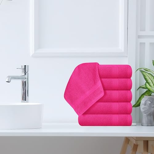 GLAMBURG Ultra Soft 12-Piece Washcloths Set 13x13-100% Ringspun Cotton - Durable & Highly Absorbent Face Towels - Ideal for use in Bathroom, Kitchen, Gym, Spa & General Cleaning - Hot Pink