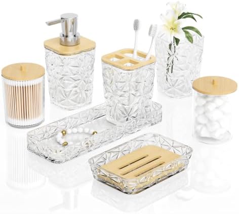 Bathroom Accessory Set, 7 Pcs White Bathroom Accessories Set, Acrylic Soap Dispenser and Toothbrush Holder Set, Qtip Holder Set, Bathroom Sink Set, Gift for Home Apartment