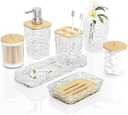 Bathroom Accessory Set, 7 Pcs White Bathroom Accessories Set, Acrylic Soap Dispenser and Toothbrush Holder Set, Qtip Holder Set, Bathroom Sink Set, Gift for Home Apartment